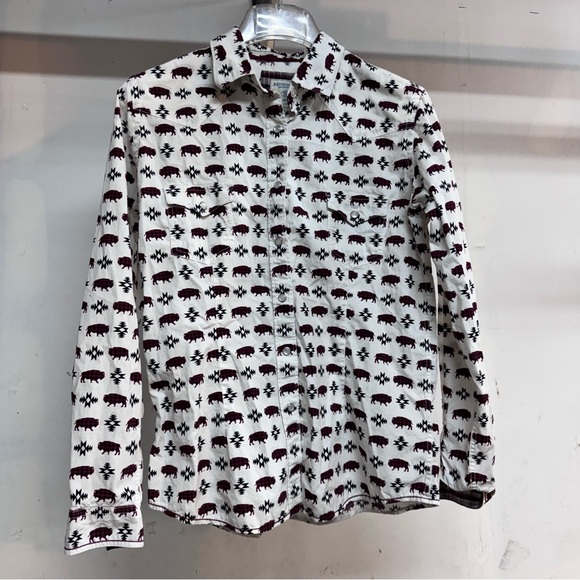 Panhandle Slim Tops - Panhandle Rough Stock Pearl Snap Long Sleeve  Shirt Buffalo Aztec Western Size S